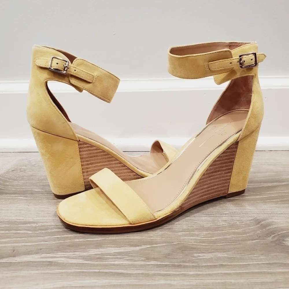NEW Linea Paolo Elodie Wedge Yellow Suede Sandal